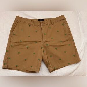 J. Crew Tan Shorts with Green Palm Embroidery